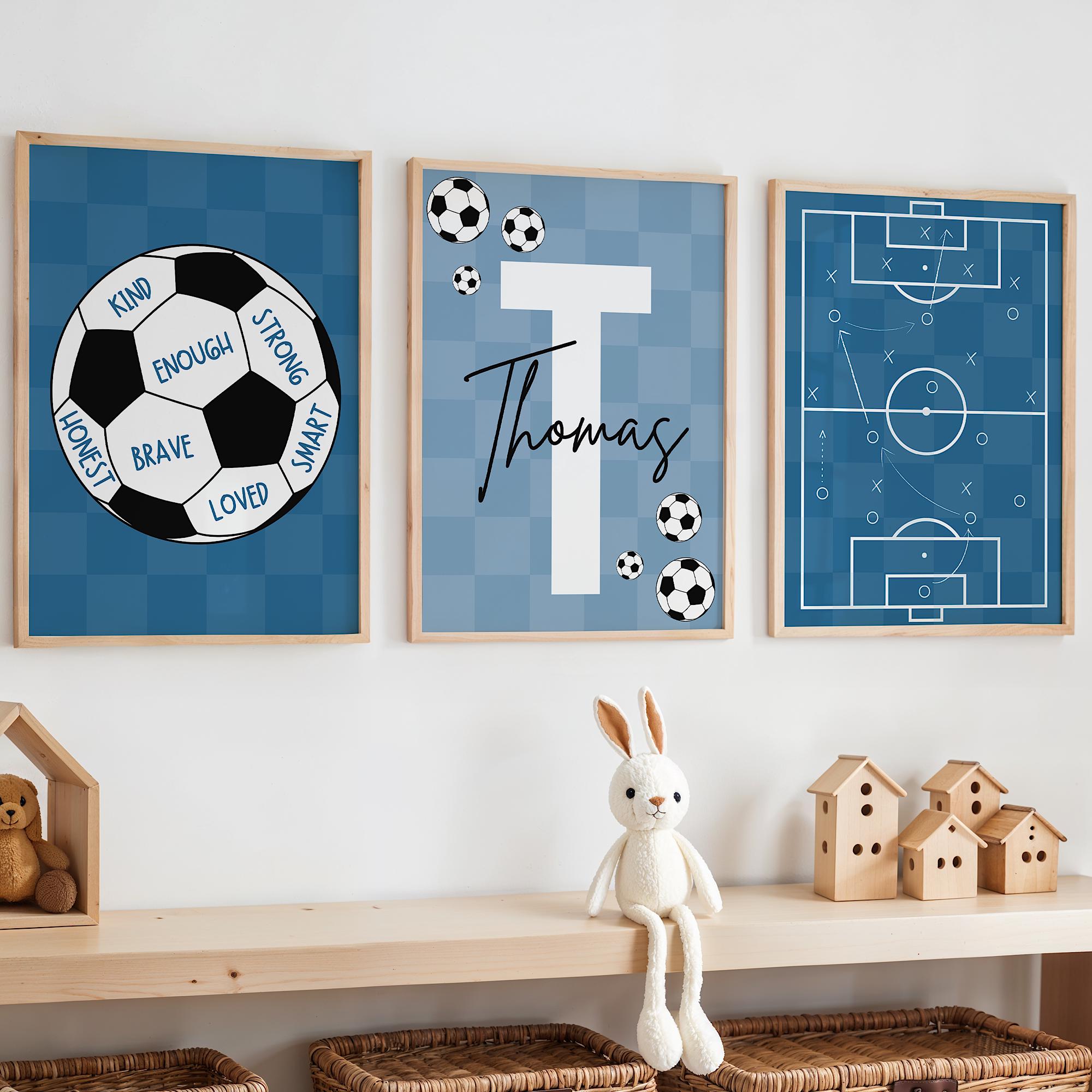 Photography Nature - カスタムサッカーウォールアートセット 男の子向けサッカーをテーマにした子供部屋の装飾サッカーポスター ブルーの寝室装飾 サッカープレイルームギフト