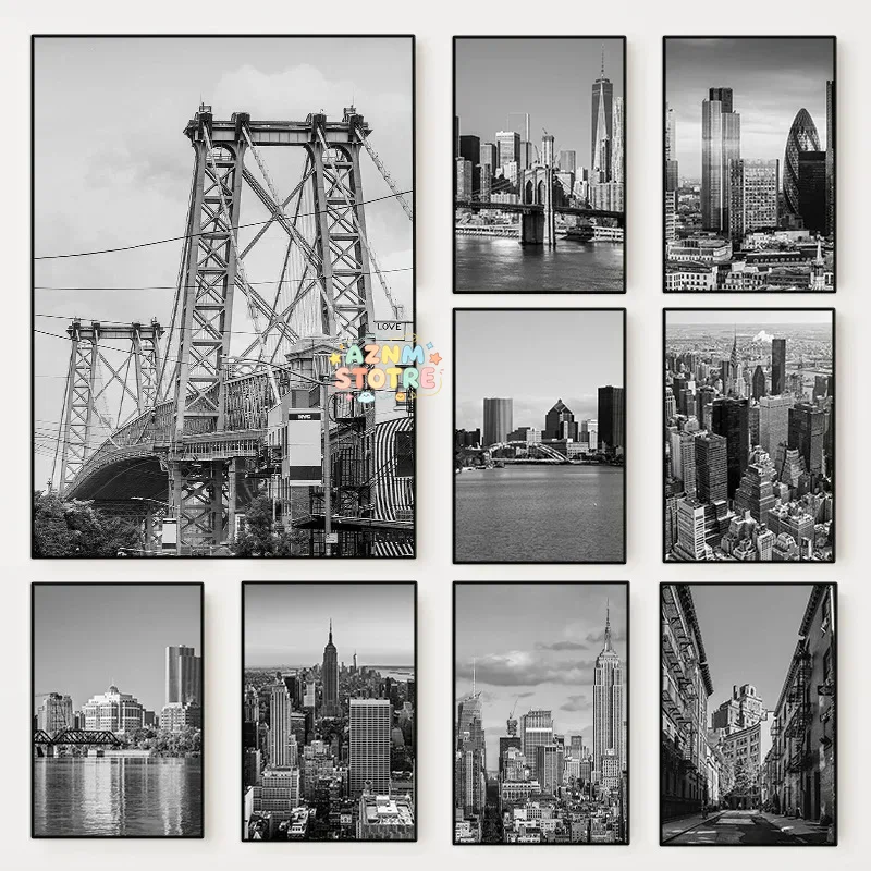 Photography New York - （2Dキャンバス絵画）白黒ニューヨーク市写真ポスター ニューヨーク地図 旅行キャンバス絵画 ウォールアート 写真