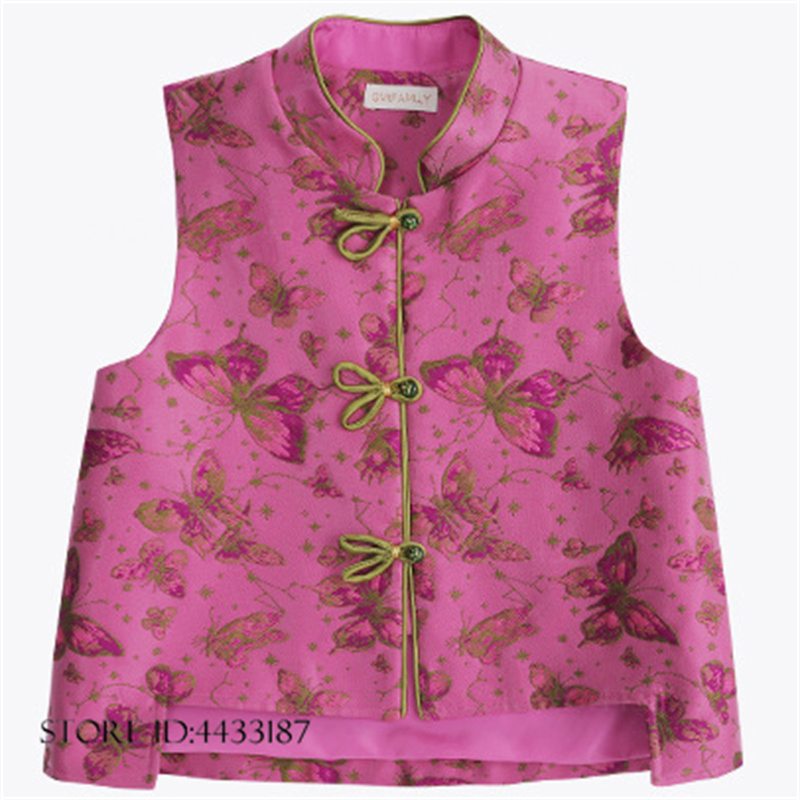 Photography Vest - 子供の新しい中国風唐服ベストジャカード蝶ノースリーブ袍トップステージパフォーマンス衣装写真撮影服