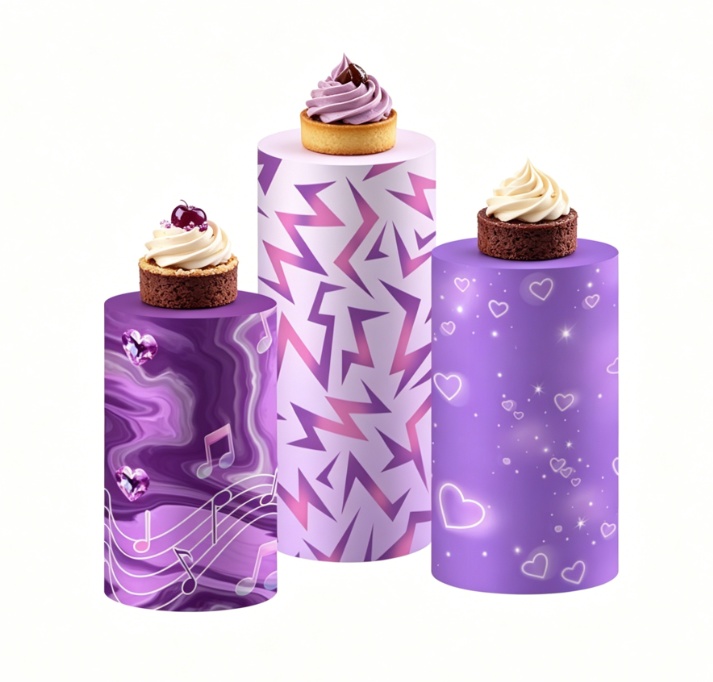 Backdrop Stand Kit - 紫色のK-POP音符シリンダー台座スタンドカバーケーキコラム背景幕 女の子の誕生日ベビーシャワーパーティーデコレーション用