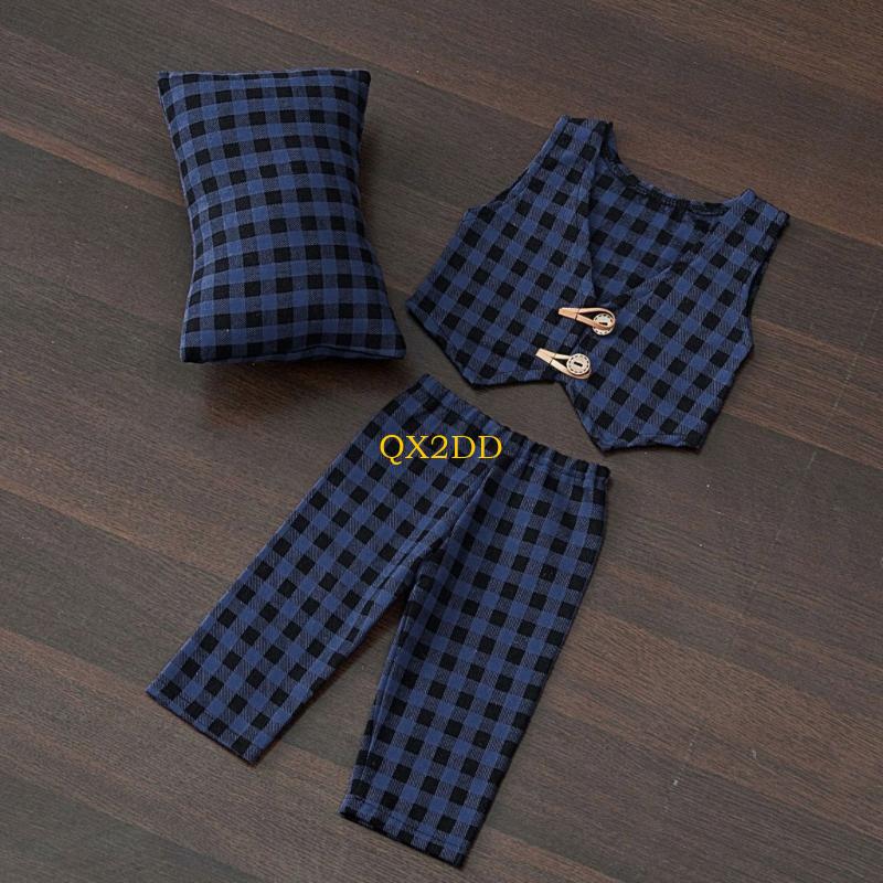 Photography Vest - QX2D チェック枕パンツ & ベストセットベビー写真撮影小道具男の子写真撮影衣装幼児紳士赤ちゃんシャワーギフト