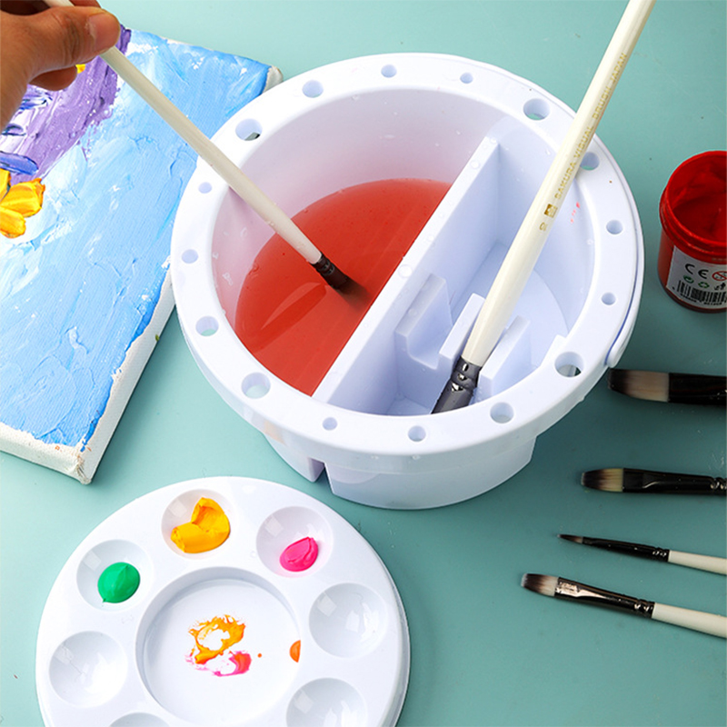 Photography Techniques - 3イン1 ブラシウォッシャーバケツ パレット蓋付き 絵画用ブラシホルダー アート 水彩
