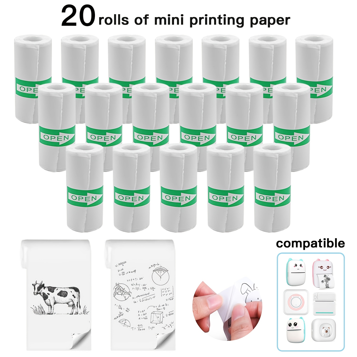 Photography Paper - 5-10-20 ミニ印刷用紙、感熱ステッカー用紙、粘着式、ミニ感熱印刷用紙、ミニフォトプリンター