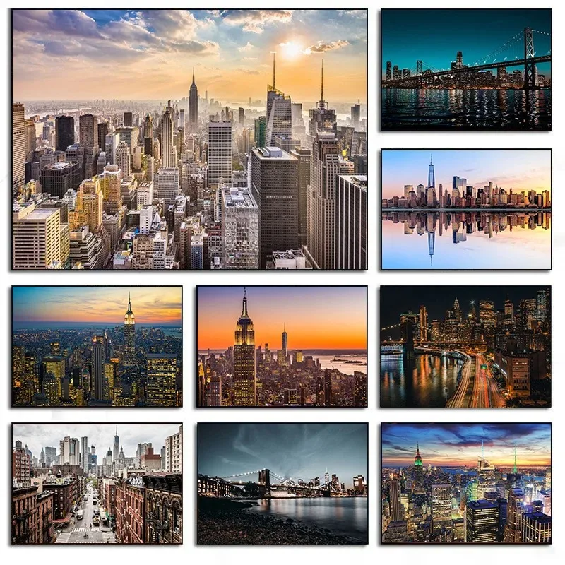 新しいyork都市夜のスカイライン風景ネオンビルディングポス - Photography New York のレビューと価格