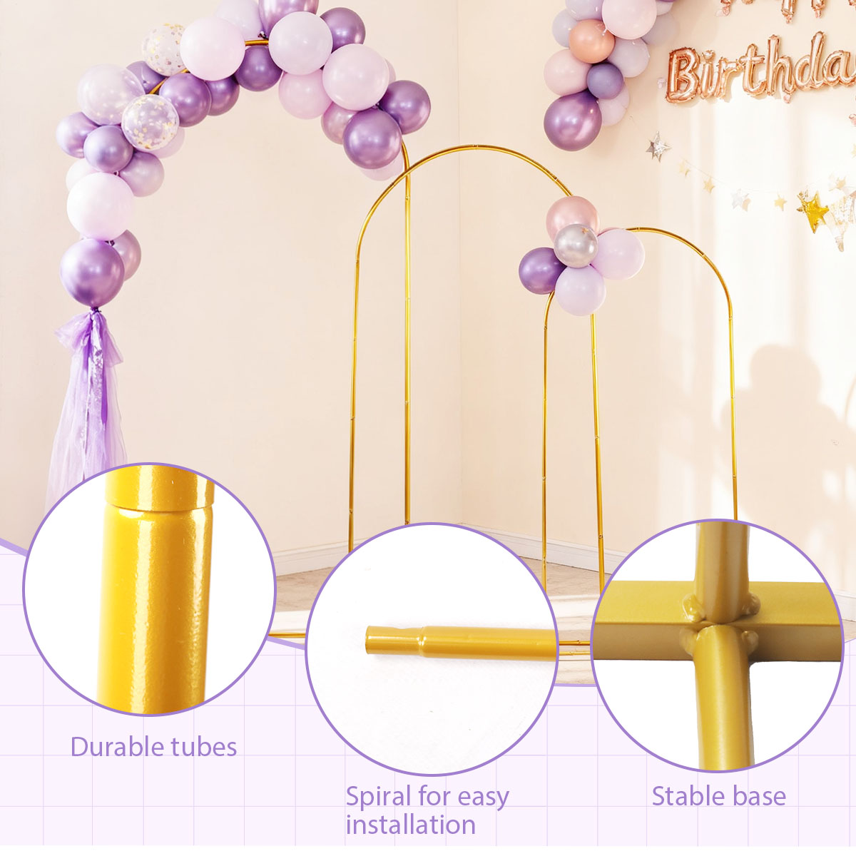 3パック ゴールデンメタルアーチキット、調節可能＆ポータブル - Backdrop Stand Kit のレビューと価格